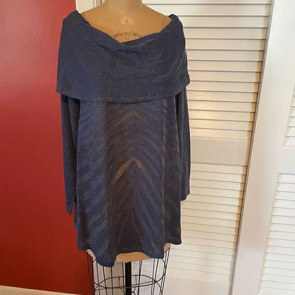 UMGEE | blue semi sheer cowl neck tunic L NWT $39